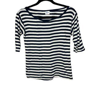 Robert P Miller Navy Blue White Striped 100% Cotton Ribbed Knit T-Shirt